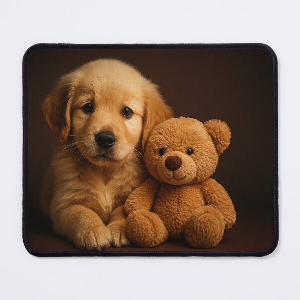Artikelvorschau, Golden Retriever Welpe mit Teddybär entworfen und verkauft von soulofalion.