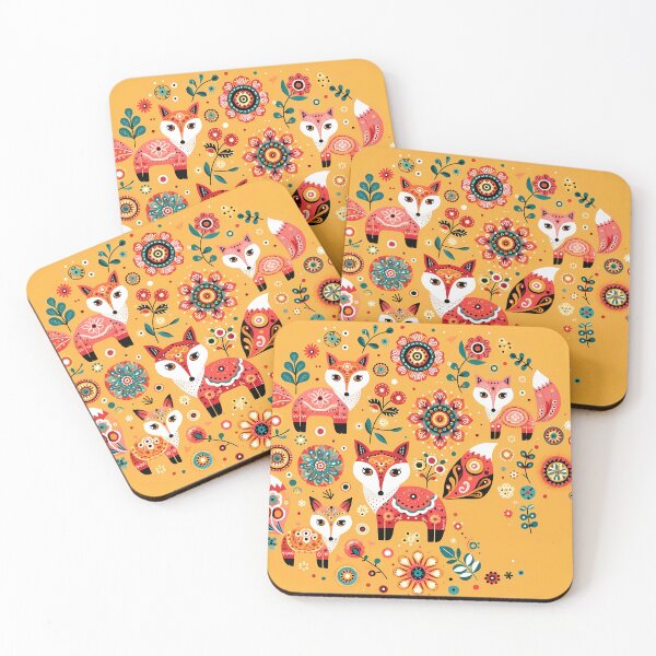 Item preview, Four Foxes Whimsical Forest Friends - Scandinavian Folk Art by heidiannemorris © designed and sold by FOLK ART FUSION by heidiannemorris.