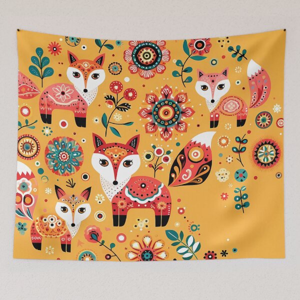 Item preview, Four Foxes Whimsical Forest Friends - Scandinavian Folk Art by heidiannemorris © designed and sold by FOLK ART FUSION by heidiannemorris.