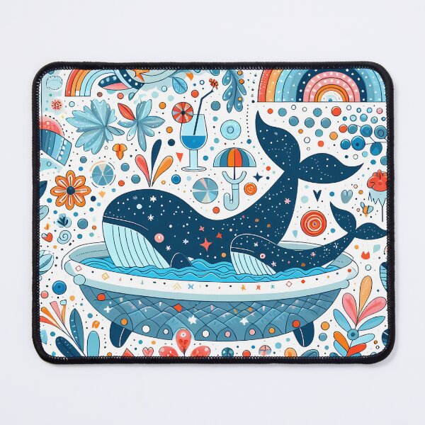 Item preview, Mother and Baby Blue Whales Swimming in a Whimsical Bathtub - Scandinavian Folk Art by heidiannemorris © designed and sold by FOLK ART FUSION by heidiannemorris.
