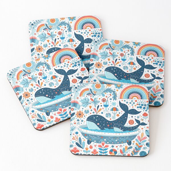 Item preview, Mother and Baby Blue Whales Swimming in a Whimsical Bathtub - Scandinavian Folk Art by heidiannemorris © designed and sold by FOLK ART FUSION by heidiannemorris.