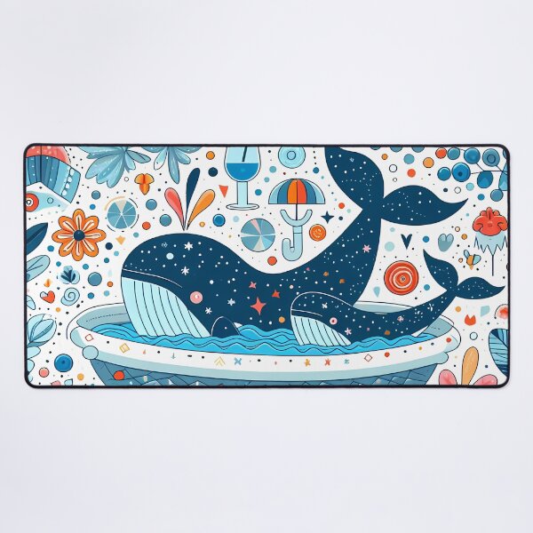 Item preview, Mother and Baby Blue Whales Swimming in a Whimsical Bathtub - Scandinavian Folk Art by heidiannemorris © designed and sold by FOLK ART FUSION.