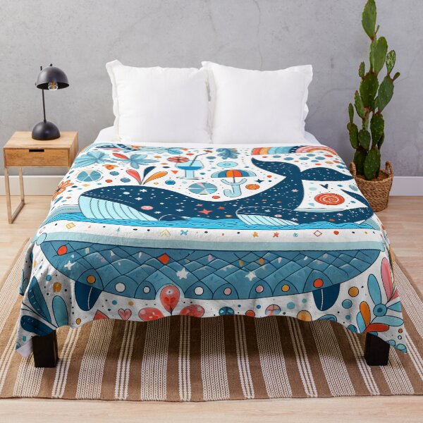 Item preview, Mother and Baby Blue Whales Swimming in a Whimsical Bathtub - Scandinavian Folk Art by heidiannemorris © designed and sold by FOLK ART FUSION by heidiannemorris.