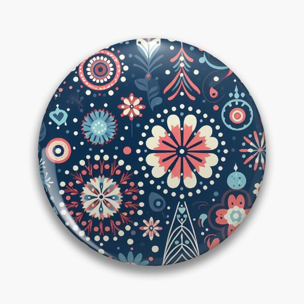 Item preview, Dark Blue Abstract Pattern Whimsical Floral Dotwork - Scandinavian Folk Art by heidiannemorris © designed and sold by FOLK ART FUSION by heidiannemorris.