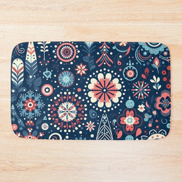 Item preview, Dark Blue Abstract Pattern Whimsical Floral Dotwork - Scandinavian Folk Art by heidiannemorris © designed and sold by FOLK ART FUSION by heidiannemorris.