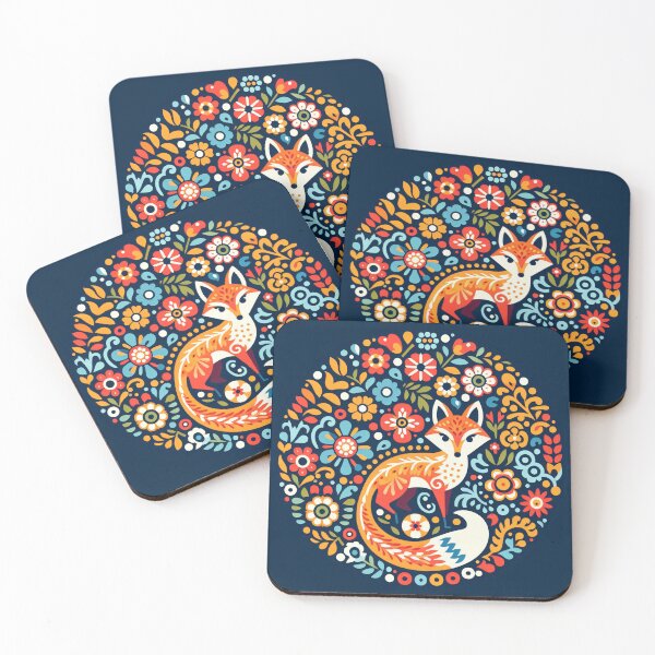 Item preview, Whimsical Fox Colourful Floral Circle - Scandinavian Folk Art by heidiannemorris © designed and sold by FOLK ART FUSION by heidiannemorris.
