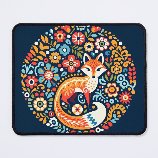 Item preview, Whimsical Fox Colourful Floral Circle - Scandinavian Folk Art by heidiannemorris © designed and sold by FOLK ART FUSION by heidiannemorris.