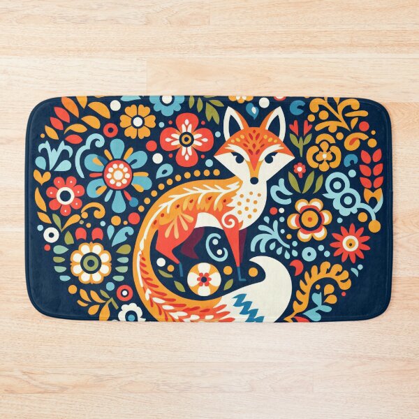 Item preview, Whimsical Fox Colourful Floral Circle - Scandinavian Folk Art by heidiannemorris © designed and sold by FOLK ART FUSION by heidiannemorris.