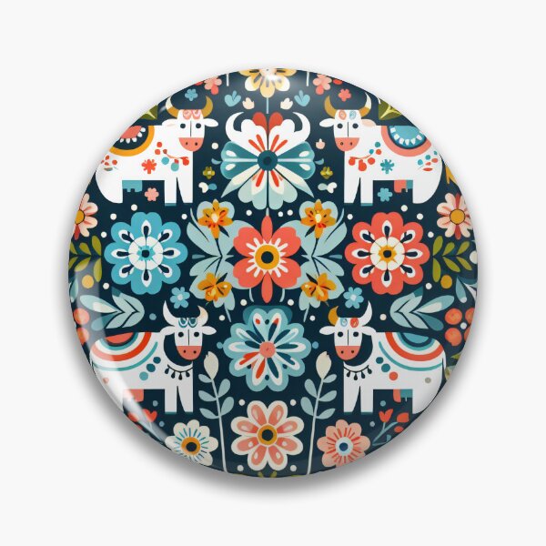 Item preview, Whimsical Scandinavian Cows Colourful Floral Circle - Scandinavian Folk Art by heidiannemorris © designed and sold by FOLK ART FUSION by heidiannemorris.