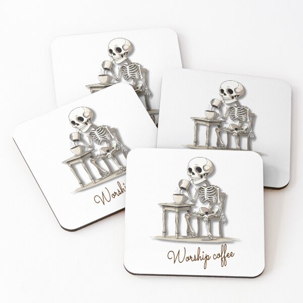 Item preview, worship coffee skeleton design designed and sold by VibeVault12.