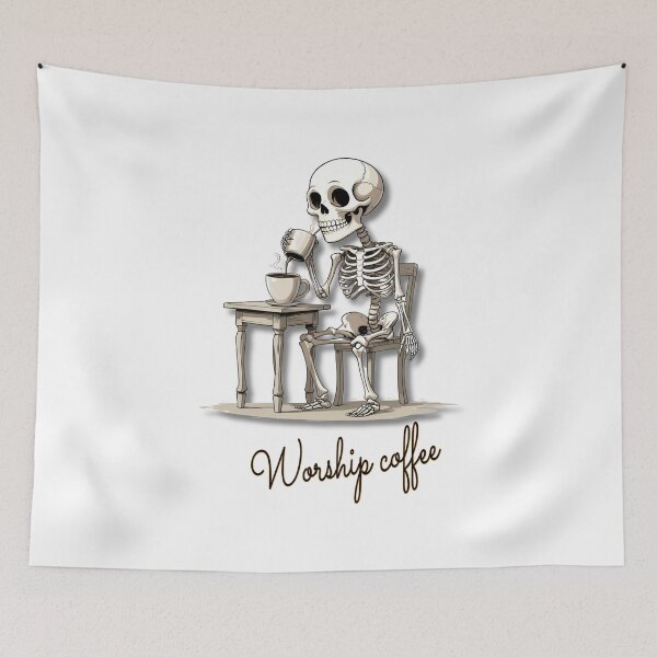 Item preview, worship coffee skeleton design designed and sold by VibeVault12.