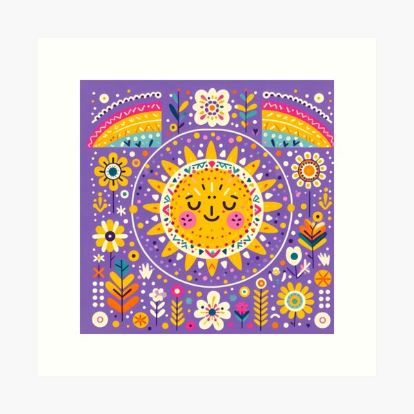 Item preview, Smiling Sun Cheerful Nordic Radiance - Scandinavian Folk Art by heidiannemorris © designed and sold by FOLK ART FUSION by heidiannemorris.