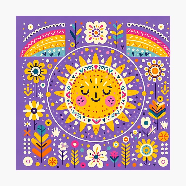 Item preview, Smiling Sun Cheerful Nordic Radiance - Scandinavian Folk Art by heidiannemorris © designed and sold by FOLK ART FUSION by heidiannemorris.