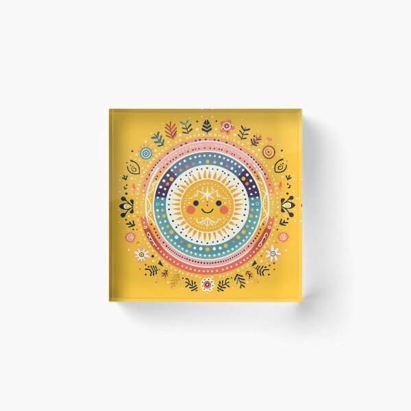 Item preview, Yellow Smiling Sun Vibrant Nordic Radiance - Scandinavian Folk Art by heidiannemorris © designed and sold by FOLK ART FUSION by heidiannemorris.