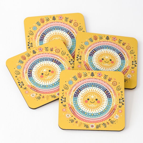 Item preview, Yellow Smiling Sun Vibrant Nordic Radiance - Scandinavian Folk Art by heidiannemorris © designed and sold by FOLK ART FUSION by heidiannemorris.