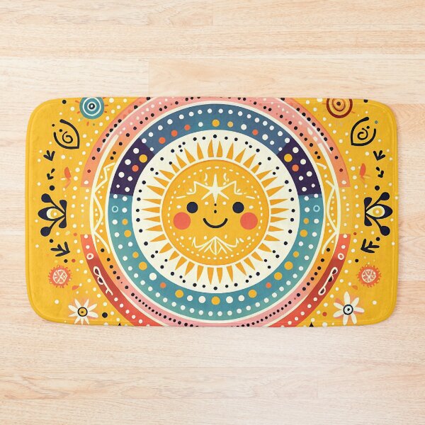 Item preview, Yellow Smiling Sun Vibrant Nordic Radiance - Scandinavian Folk Art by heidiannemorris © designed and sold by FOLK ART FUSION by heidiannemorris.