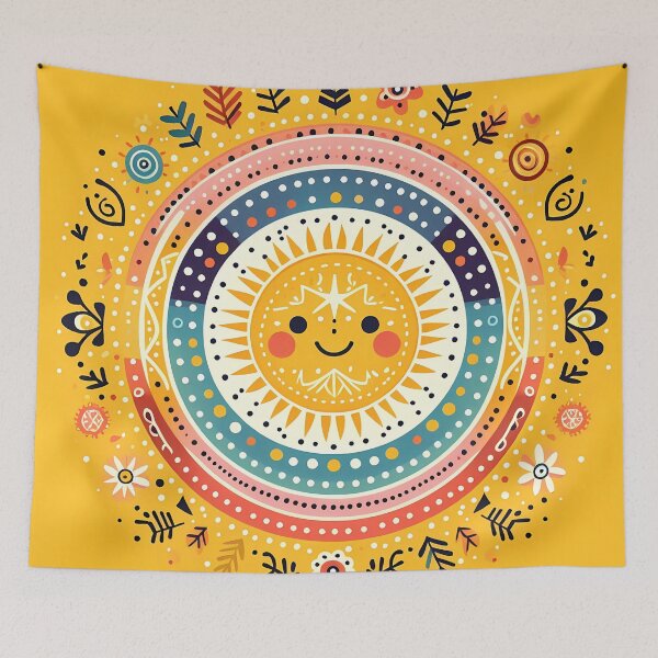 Item preview, Yellow Smiling Sun Vibrant Nordic Radiance - Scandinavian Folk Art by heidiannemorris © designed and sold by FOLK ART FUSION by heidiannemorris.