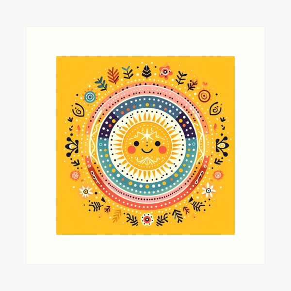 Item preview, Yellow Smiling Sun Vibrant Nordic Radiance - Scandinavian Folk Art by heidiannemorris © designed and sold by FOLK ART FUSION by heidiannemorris.