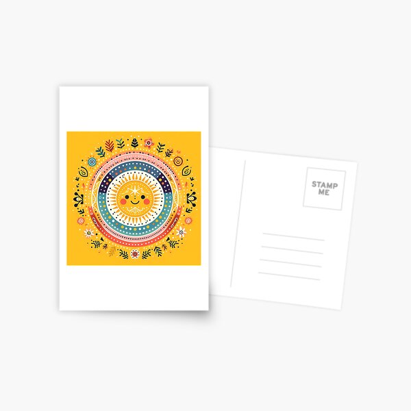 Item preview, Yellow Smiling Sun Vibrant Nordic Radiance - Scandinavian Folk Art by heidiannemorris © designed and sold by FOLK ART FUSION by heidiannemorris.