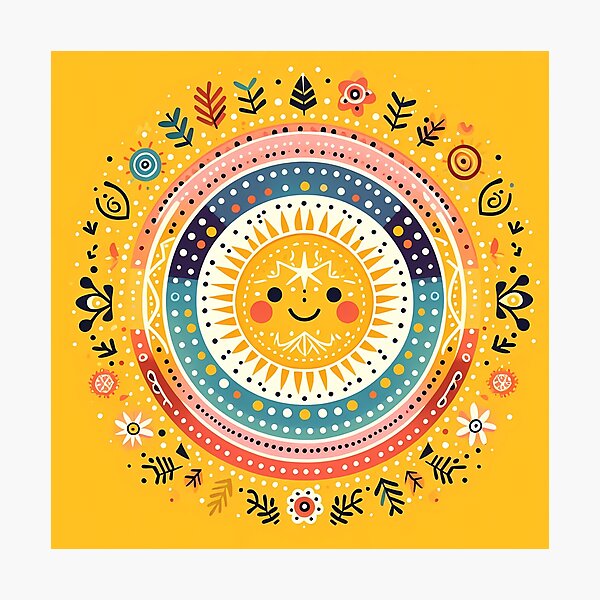 Item preview, Yellow Smiling Sun Vibrant Nordic Radiance - Scandinavian Folk Art by heidiannemorris © designed and sold by FOLK ART FUSION by heidiannemorris.