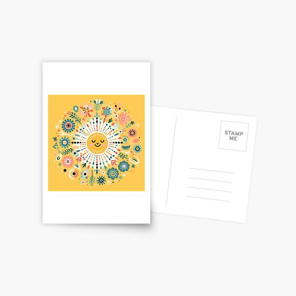 Item preview, Yellow Smiling Sun Intricate Nordic Radiance - Scandinavian Folk Art by heidiannemorris © designed and sold by FOLK ART FUSION by heidiannemorris.