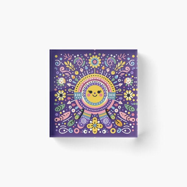 Item preview, Purple Smiling Sun Whimsical Nordic Radiance - Scandinavian Folk Art by heidiannemorris © designed and sold by FOLK ART FUSION by heidiannemorris.