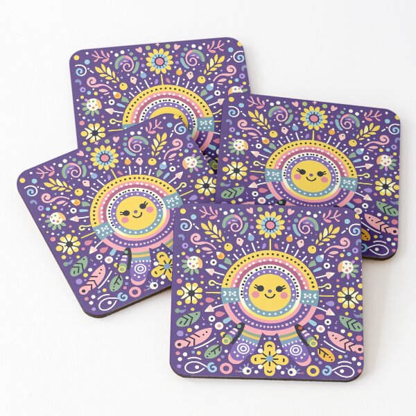 Item preview, Purple Smiling Sun Whimsical Nordic Radiance - Scandinavian Folk Art by heidiannemorris © designed and sold by FOLK ART FUSION by heidiannemorris.