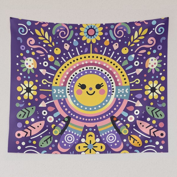 Item preview, Purple Smiling Sun Whimsical Nordic Radiance - Scandinavian Folk Art by heidiannemorris © designed and sold by FOLK ART FUSION by heidiannemorris.