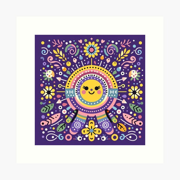 Item preview, Purple Smiling Sun Whimsical Nordic Radiance - Scandinavian Folk Art by heidiannemorris © designed and sold by FOLK ART FUSION by heidiannemorris.