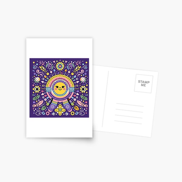 Item preview, Purple Smiling Sun Whimsical Nordic Radiance - Scandinavian Folk Art by heidiannemorris © designed and sold by FOLK ART FUSION by heidiannemorris.