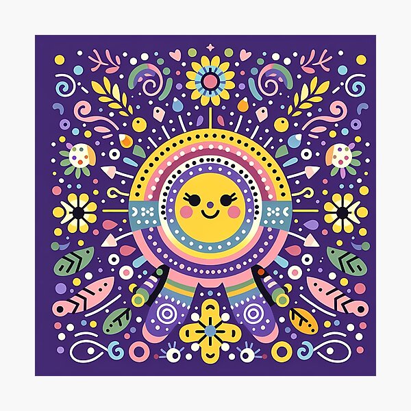 Item preview, Purple Smiling Sun Whimsical Nordic Radiance - Scandinavian Folk Art by heidiannemorris © designed and sold by FOLK ART FUSION by heidiannemorris.
