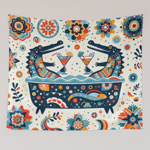 Item preview, Two Alligators Chillin' in a Hot Tub sipping Cocktails - Whimsical Animal Art by heidiannemorris © designed and sold by FOLK ART FUSION by heidiannemorris.