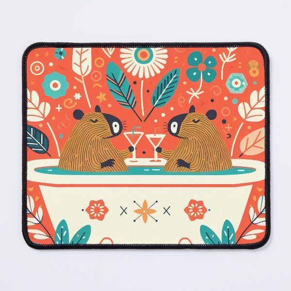 Item preview, Two Capybaras Enjoying Cocktails in a Bathtub - Whimsical Animal Art by heidiannemorris © designed and sold by FOLK ART FUSION by heidiannemorris.