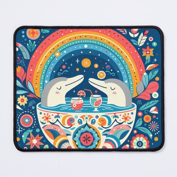 Item preview, Two Dolphins Enjoying Cocktails in a Hot Tub - Whimsical Animal Art by heidiannemorris © designed and sold by FOLK ART FUSION by heidiannemorris.