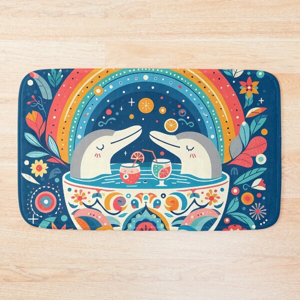 Item preview, Two Dolphins Enjoying Cocktails in a Hot Tub - Whimsical Animal Art by heidiannemorris © designed and sold by FOLK ART FUSION by heidiannemorris.