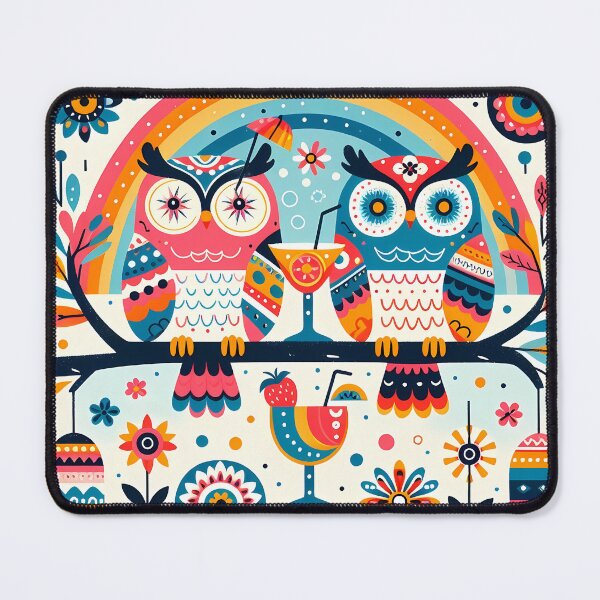 Item preview, Two Owls Perched on a Branch Enjoying Cocktails - Whimsical Animal Art by heidiannemorris © designed and sold by FOLK ART FUSION by heidiannemorris.