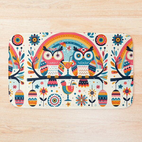Item preview, Two Owls Perched on a Branch Enjoying Cocktails - Whimsical Animal Art by heidiannemorris © designed and sold by FOLK ART FUSION by heidiannemorris.