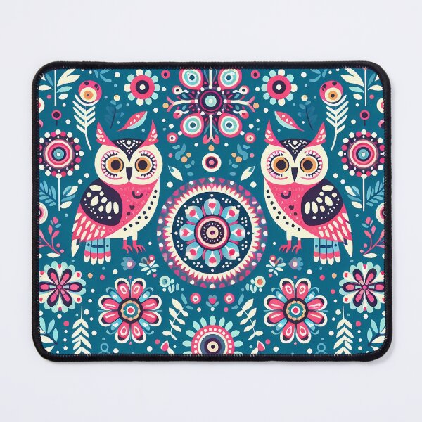 Item preview, Two Pink Folk Art Owls Harmonious Patterned Design - Scandinavian Folk Art by heidiannemorris © designed and sold by FOLK ART FUSION by heidiannemorris.
