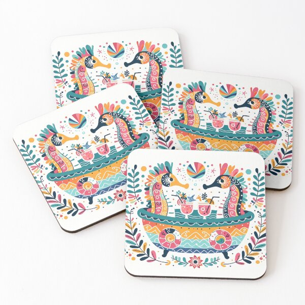 Item preview, Two Sea Horses Enjoying Cocktails in a Tub - Whimsical Animal Art by heidiannemorris © designed and sold by FOLK ART FUSION by heidiannemorris.