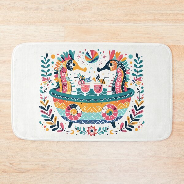 Item preview, Two Sea Horses Enjoying Cocktails in a Tub - Whimsical Animal Art by heidiannemorris © designed and sold by FOLK ART FUSION by heidiannemorris.