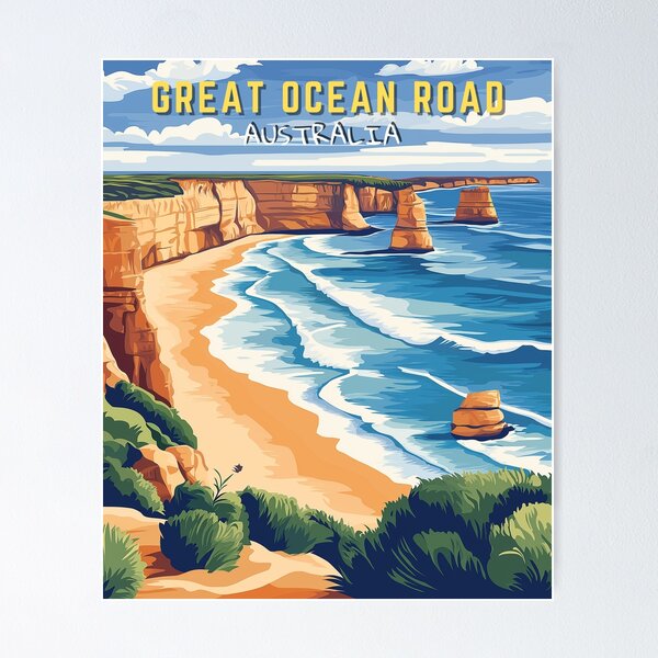 Item preview, Great Ocean Road in Victoria, Australia Retro Art Travel Landscape designed and sold by MaateoDesign.