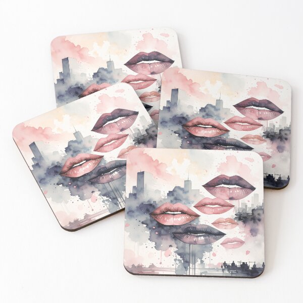 Item preview, Lips kissing mouth watercolor cool - color variant 2 designed and sold by angel-cat-22.