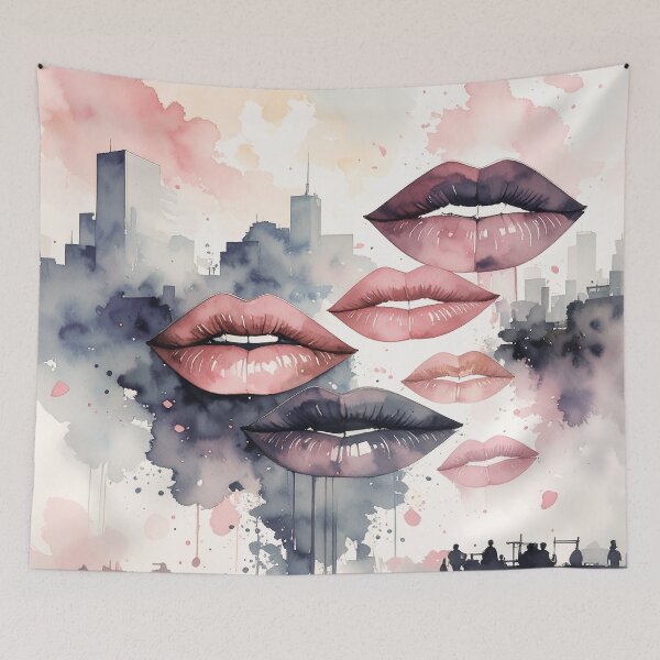 Item preview, Lips kissing mouth watercolor cool - color variant 2 designed and sold by angel-cat-22.