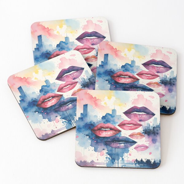 Item preview, Lips kissing mouth watercolor colorful - color variant 1 designed and sold by angel-cat-22.