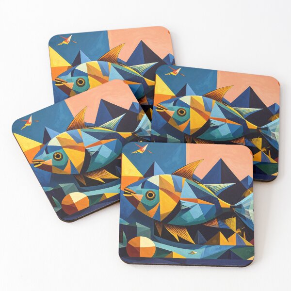 Item preview, Colorful art print fish over the city, geometric designed and sold by angel-cat-22.