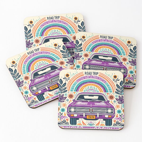 Item preview, ROAD TRIP? Purple Retro Car Whimsical Adventure by heidiannemorris © designed and sold by FOLK ART FUSION by heidiannemorris.