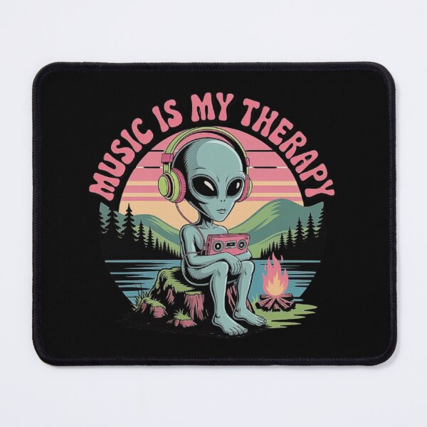 Item preview, Alien Listening to Music by Campfire – Music Is My Therapy Retro Space Vibes Art designed and sold by love3617.