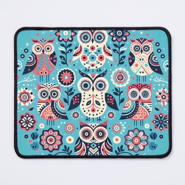 Item preview, Seven Whimsical Owls Folk Art Circle - Scandinavian Folk Art by heidiannemorris © designed and sold by FOLK ART FUSION by heidiannemorris.