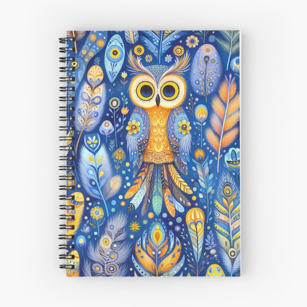 Item preview, Indigo blue Owl and feathers pattern by heidiannemorris designed and sold by FOLK ART FUSION.