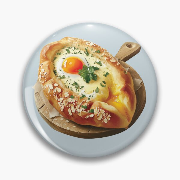 Item preview, Khachapuri - Georgian Cheese and Egg Bread On A Wooden Board designed and sold by Alicia Chee.